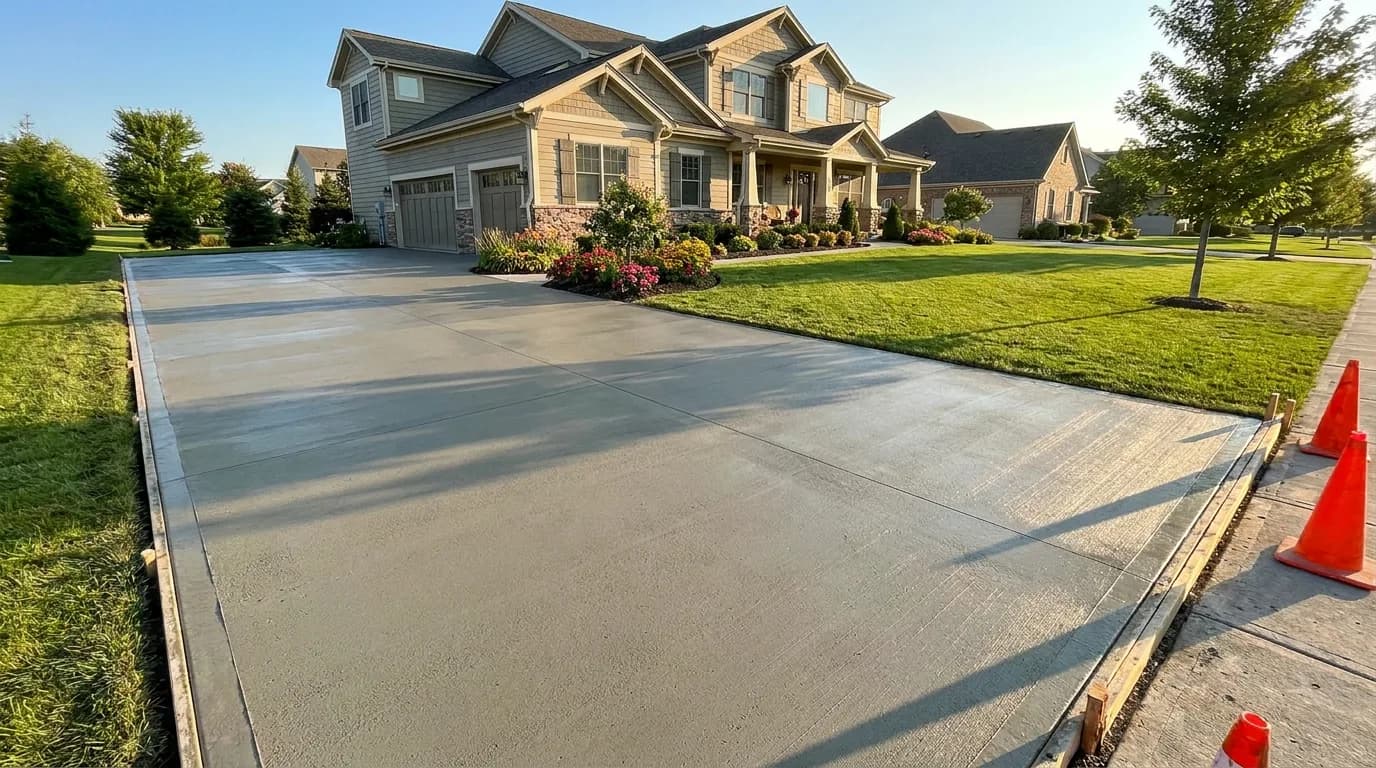 Residential concrete driveway installation